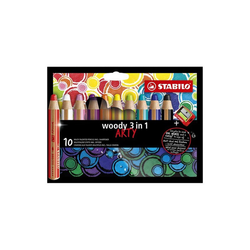 Load image into Gallery viewer, Abi stlo woody 3 in 1 - multitalent kleurpotlood - arty - set 10 st. + puntenslijper
