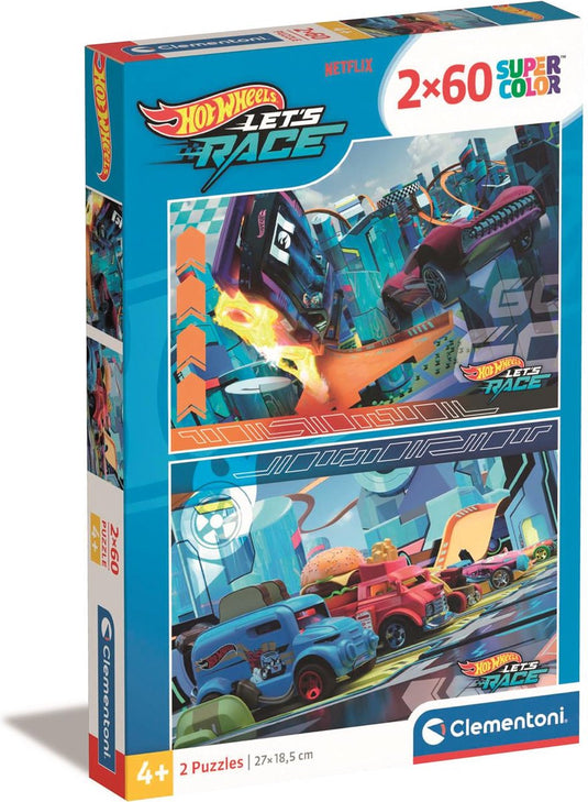 Clementoni legpuzzel super color hot wheels, 2x60st.