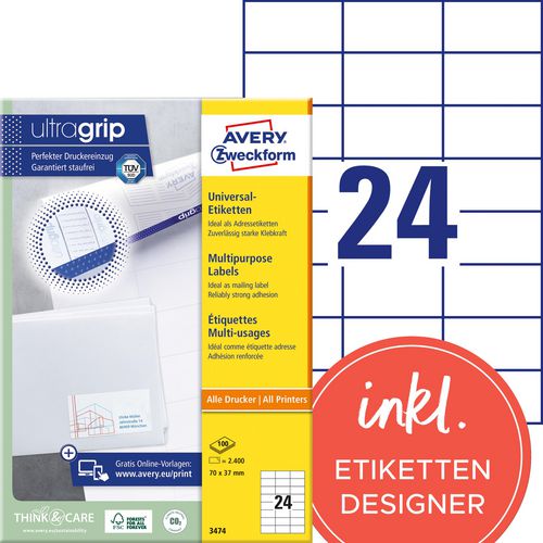 Etiketten avery zweckform 3474 universeel 70x37mm