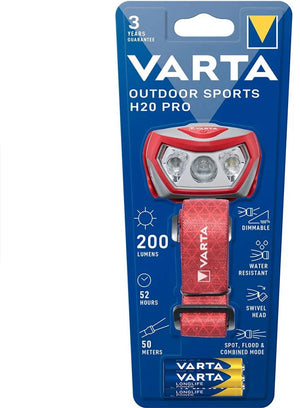 Varta hoofdlamp outdoor sports h20 pro - rood