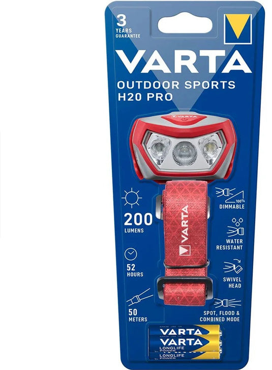 Varta hoofdlamp outdoor sports h20 pro - rood