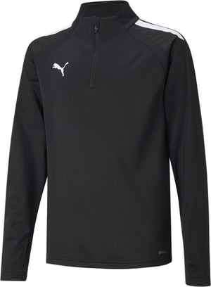 Puma teamliga 1 4 zip top jr unisex sportshirt - black- white