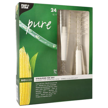 Papstar 24 glazen voor mousserende wijn pure 100ml ã˜5,5x16,5cm glashelder gemaakt van recyclebaar pla plantaardige bioplastic