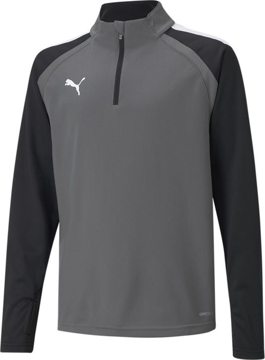 Puma teamliga 1 4 zip top jr unisex sportshirt - smoked pearl- white