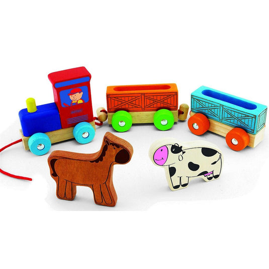 Pintoy houten dierentrein met boerderijdieren