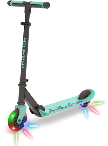 Chillafish kinderstep jongens en meisjes vanaf 5 jaar met led wielen - blauw groen- step met verstelbaar stuur en voetrem - opvouwbaar en lichtgewicht met abec-5 wielen - geen batterijen nodig - model flexxi glow
