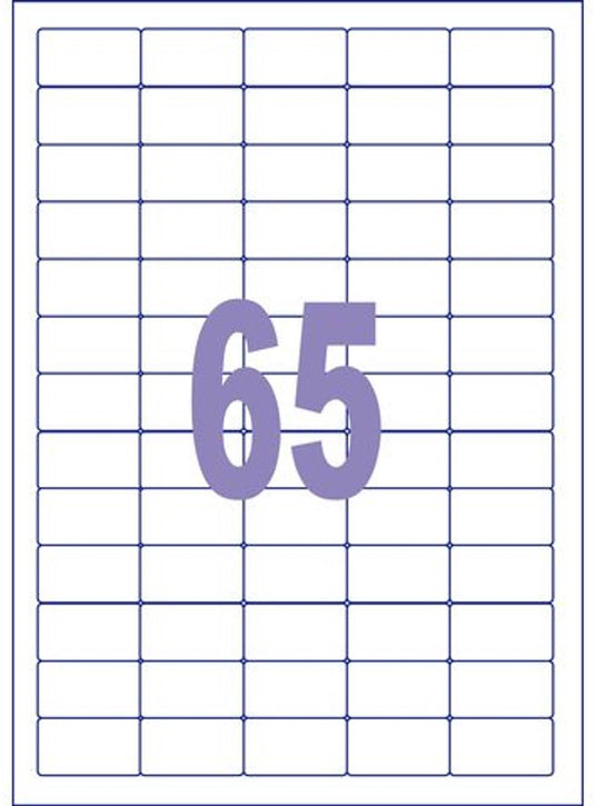 Kangaro etiket - inkjet laser kopieer - 38,1x21,2mm - doos a 25 vel - 65 stickers per vel - k-3821-25