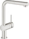 Grohe minta keukenkraan - l-uitloop - 360° draaibereik - met uittrekbare handdouche - supersteel (rvs look)