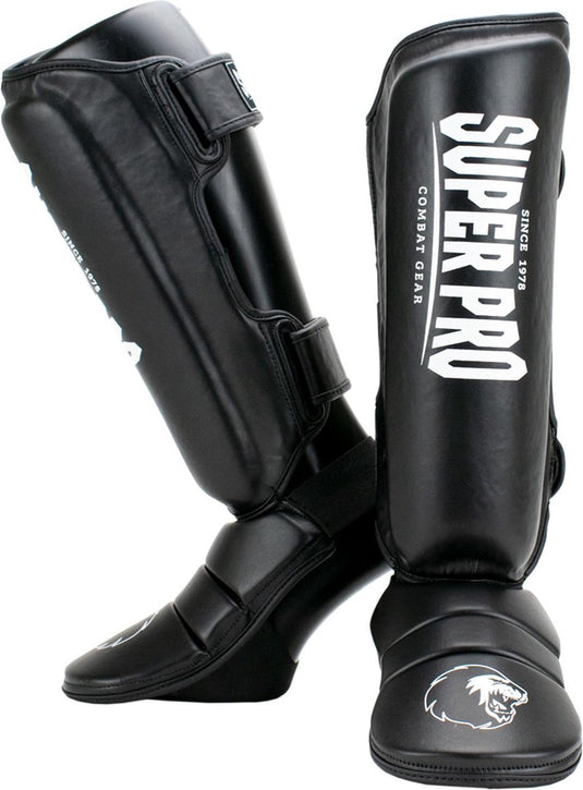 Super pro combat gear scheenbeschermer protector zwart wit extra large