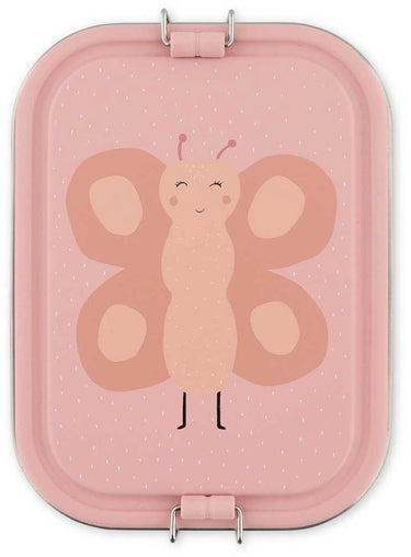 Trixie | brooddoos groot - mrs. butterfly - rsv lunchbox voor kinderen - makkelijk te openen - broodtrommel - 2 vakken - roze