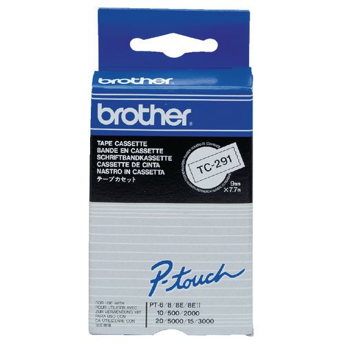 Lettertape brother tc291 9mm zwart op wit gelamineerd