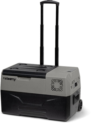 Steamy -e single zone elektrische compressor koelbox op wielen - 28 liter - 12v en 230v - voor auto en camping - grijs