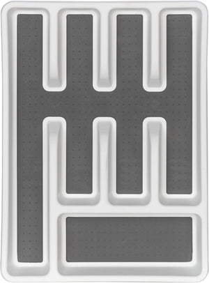 Wenko anti-slip bestekbak met 5 compartimenten in wit en grijs kunststof 26,5x36,5cm anti-slip - bestekcassette - bestekhouder - besteklade - bestekorganizer