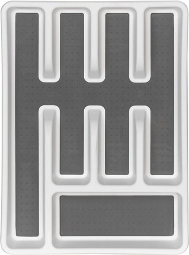 Wenko anti-slip bestekbak met 5 compartimenten in wit en grijs kunststof 26,5x36,5cm anti-slip - bestekcassette - bestekhouder - besteklade - bestekorganizer