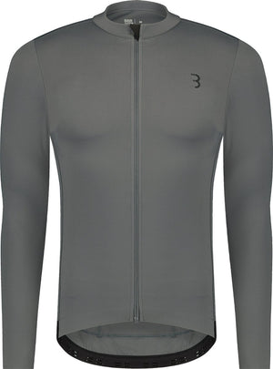 Bbb cycling essence ls - fietsshirt heren lange mouwen - 10-15 °c - ademend mtb en wielrenshirt met 3 achterzakken - donker grijs