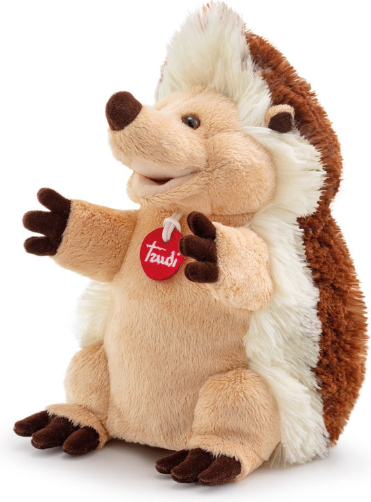 Trudi - puppets handpop egel 25 cm - handgemaakt in italie - zacht pluche - knuffeldier voor jongens en meisjes - beige bruin - 16x25x21 cm maat s