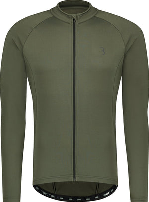 Bbb cycling transition lange mouwen fietsshirt heren en dames - 10-15 °c - mtb en wielrenshirt met 3 achterzakken - olijf groen