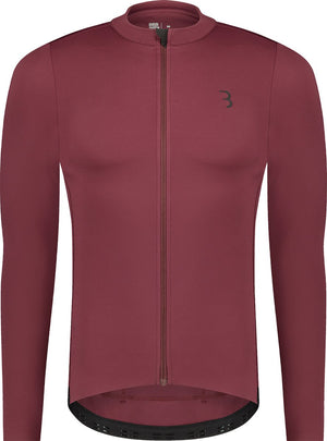 Bbb cycling essence ls - fietsshirt heren lange mouwen - 10-15 °c - ademend mtb en wielrenshirt met 3 achterzakken - donker rood