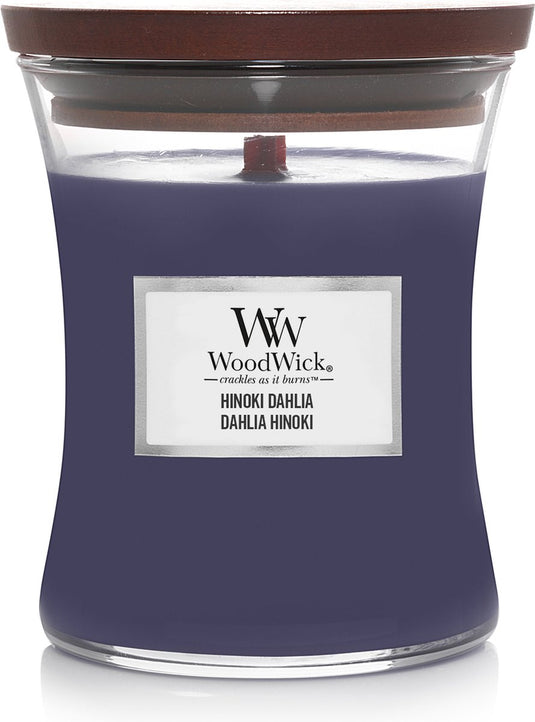 Woodwick hourglass medium geurkaars - hinoki dahlia - 60 branduren