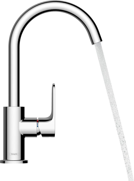 Hansgrohe rebris s - wastafelmengkraan - ééngreeps bediening - met trekwaste - 210mm maat - draaibare uitloop - chroom