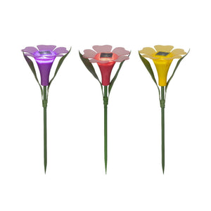 Lumineo solar steeklamp bloem plastic ø10xh30cm 3 assorti