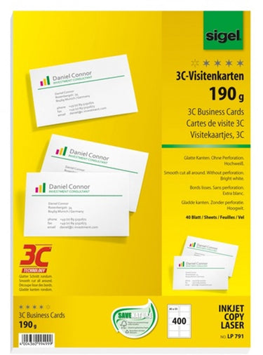 Sigel visitekaartjes a4 190 g m² mat wit 40 vellen