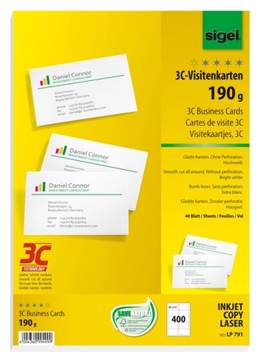 Sigel visitekaartjes a4 190 g m² mat wit 40 vellen
