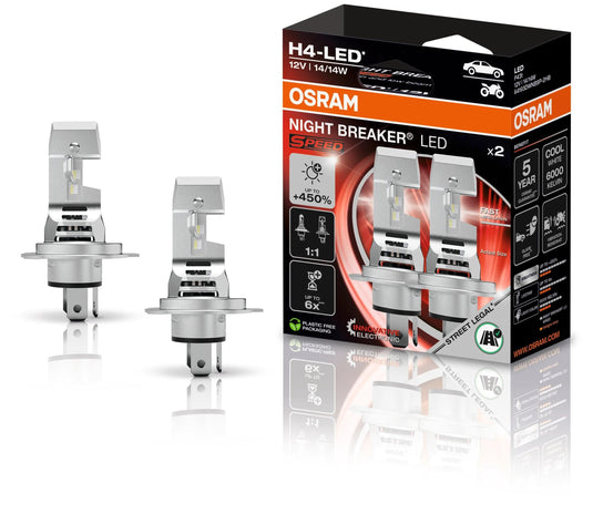Osram hauptlampe night breaker led speed 450 h4 lamp, 450, 2-pack, 12v night breaker led