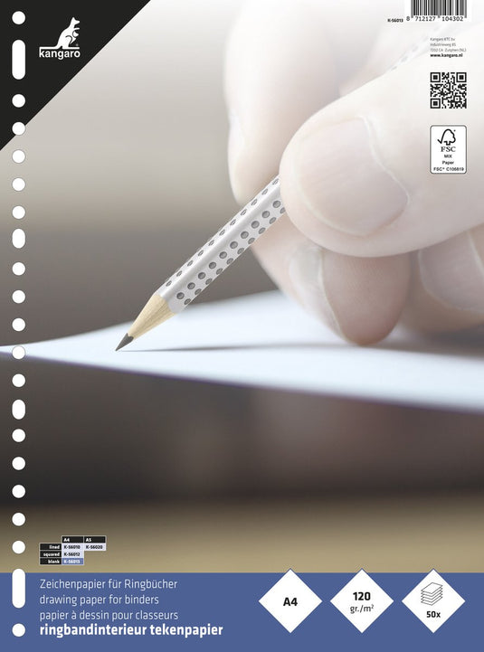 Kangaro tekenpapier a4 - 120 grams - 23-gaats - ringbandpapier