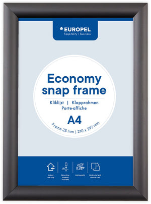 Europel economy kliklijst – posterlijst – a4 – 21 x 29,7 cm – 25mm – aluminium – zwart