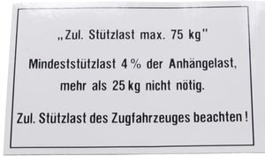 Bünte stützlastschild anhänger load plate 75 kg 105x74 mm