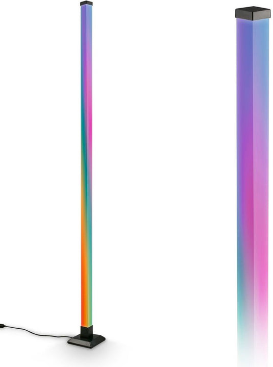 B.k.licht briloner flash – rgb ic vloerlamp – dimbaar – met afstandsbediening – dynamische kleurverandering neutraal witte lichtkleur – muziekfunctie – zwarte staande lamp – gekleurd licht - h: 150 cm