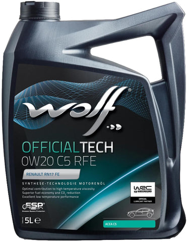 Wolf motoröl officialtech c5 rfe motoroil 0w20 5l off.tech c5 rfe