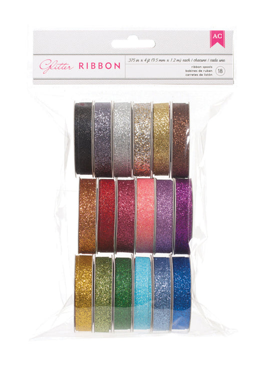 American crafts • glitter ribbon value pack 18 spools