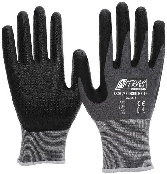 Nitras safety nitras monteurshandschoen flexible fit+ glove size 8 pimples gray sw flexible fit+