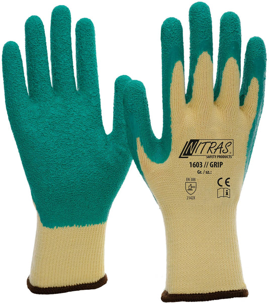 Nitras safety latex handschoen grip latex glove size 8 grip green yellow