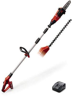 Einhell accu tuin-multitool ge-hc 18 li t kit - power x-change - 18 v 3.0 ah li-ion - zwaardlengte kettingzaag: 200 mm - bladlengte heggenschaar: 450 mm - tandafstand: 16 mm - incl. 1x 3.0 ah accu en lader