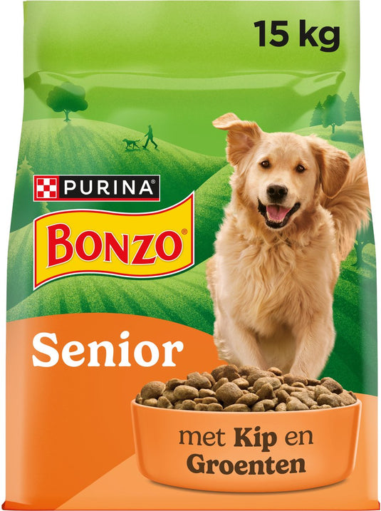 Bonzo droog senior - hondenvoer droogvoer - kip groenten - 15 kg