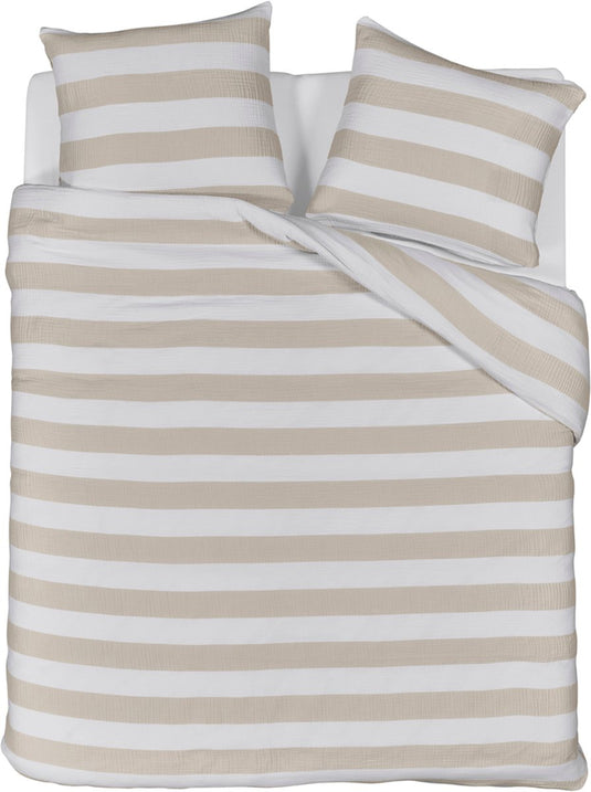 Riviera maison striped dekbedovertrek - lits-jumeaux xl - 260x200 220 - zand