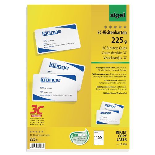 Abi visitekaartjes lp798 sigel 85x55mm 225g m2 ultrawit afgeronde hoeken