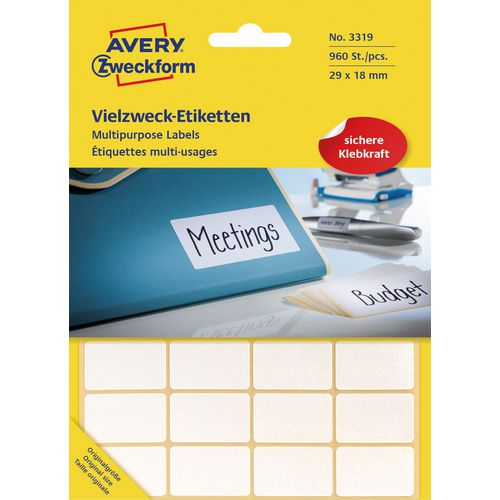 Universele etiketten avery zweckform 3319 29x18mm wit