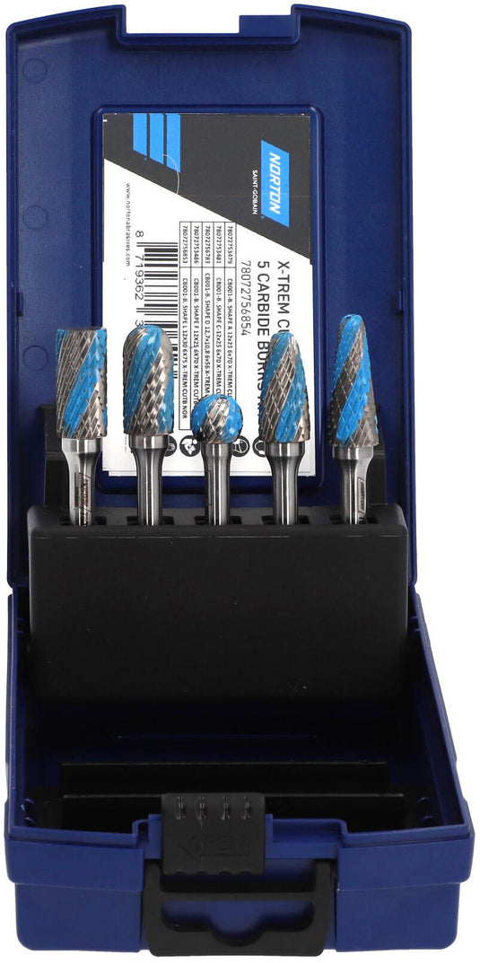 Norton set freesstiften x-trem cut 5 carbide burr set