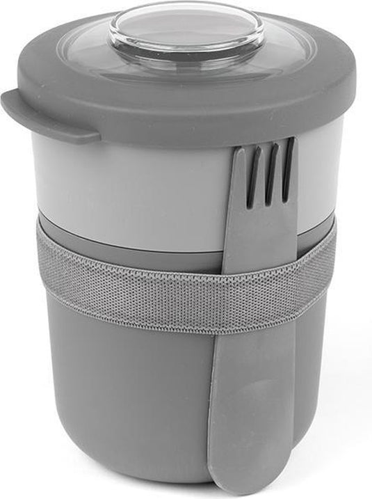 Amuse life - lunchpot - ontbijtbeker - morning noon bowl - met spork en rekker - 2 compartimenten 450 + 150 ml - grij