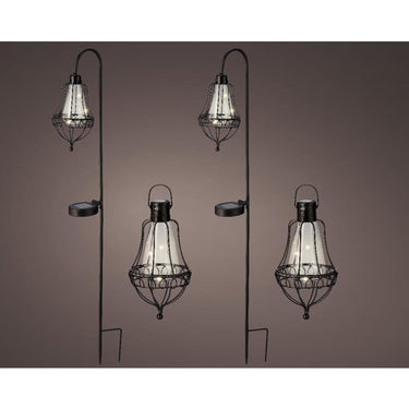 Lumineo led solarlantaarn set l11.5-w14.5-h84cm 2 steek lantaarns en 2 hang lantaarns metaal zwart h19,5 cm