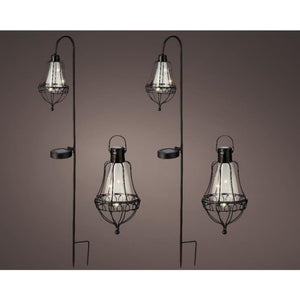 Lumineo led solarlantaarn set l11.5-w14.5-h84cm 2 steek lantaarns en 2 hang lantaarns metaal zwart h19,5 cm