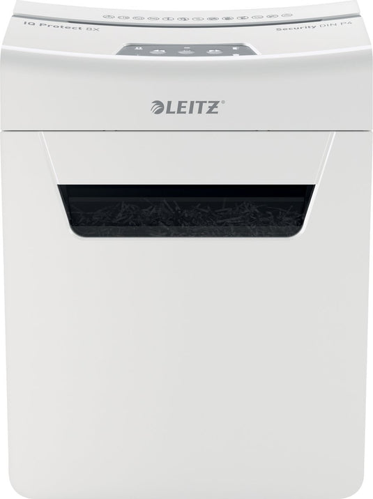 Leitz iq protect premium 8x ultrastille papierversnipperaar - p4 snippers - tot 8 vel - 14l - wit