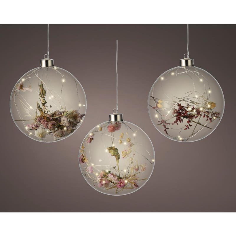 Chargez l'image dans la visionneuse de la galerie, Lumineo micro led verlichting bal met droogbloemen ø14cm op batterij met 6 uurs timer voor binnen gebruik
