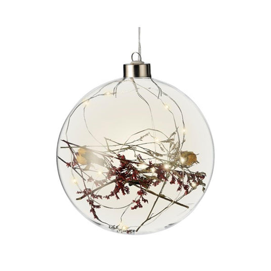 Lumineo micro led verlichting bal met droogbloemen ã˜14cm op batterij met 6 uurs timer voor binnen gebruik
