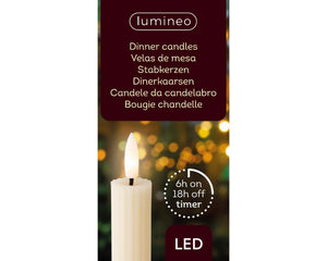 Lumineo dinerkaarsen 2-delig met flikkerende vlame creme dia2x24,5cm was met 6 uur timer