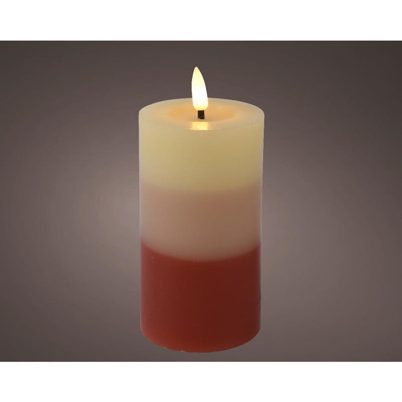 Afbeelding laden in galerijviewer, Lumineo led kaars met kleurverloop voor binnen met vlameffect en timer dia7x11cm terra werkt op 2xaaa batterijen (excl)<br>

